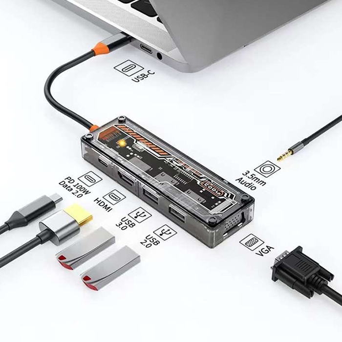 6in1 Type-c To USB3.0 + USB2.0 + Type-c PD 100W + HDMI + VGA + 3.5mm  Çoğaltıcı Hub