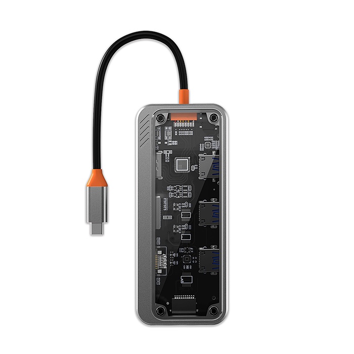 SW1V-PRO Type-c To USB3.0 3adet+ 3.5mm+ HDMI+ VGA+ SD + TF + Ethernet Çoğaltıcı Transparan Hub