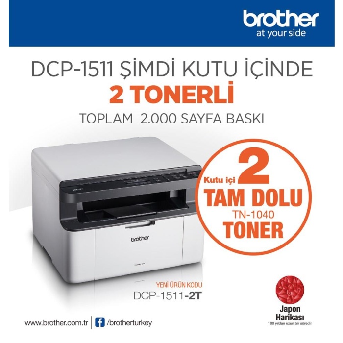 BROTHER DCP-1511-2T MONO LAZER YAZ/TAR/FOT (2 TAM DOLU TONER)