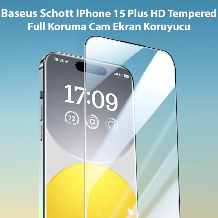 Baseus Schott iPhone 15 Plus HD Tempered Full Koruma Cam Ekran Koruyucu