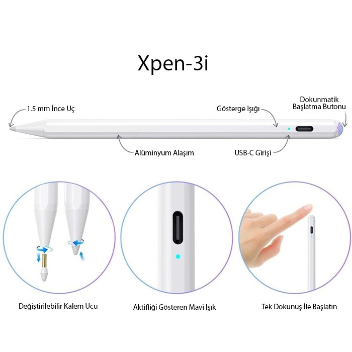 Xpen-3i iPad(2018-2022) Aktif Manyetik Kapasitif Kalem