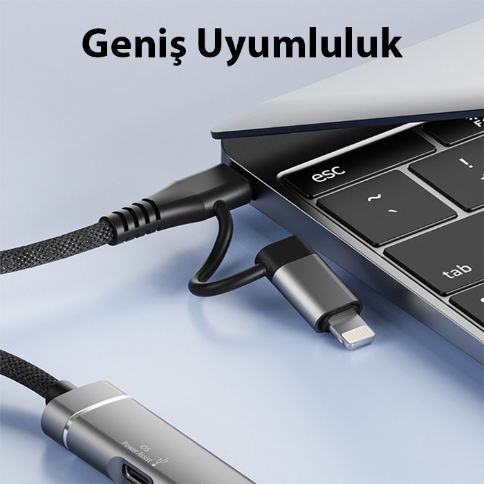Universal 5in1 Type-C+Lightning to Type-C + USB + SD & TF Card Reader Çevirici Çoğaltıcı Hub