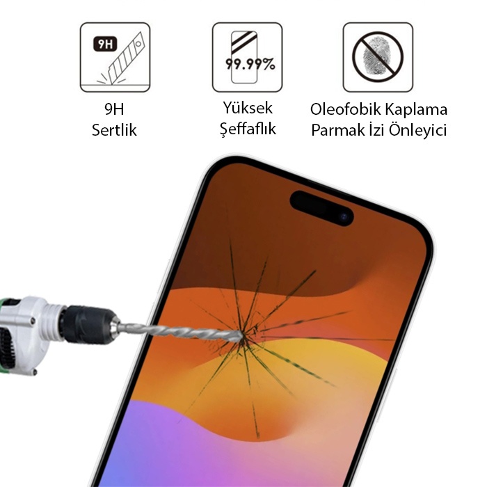 iPhone 15 Full Glue Tempered Kırılmaz Cam Ekran Koruyucu