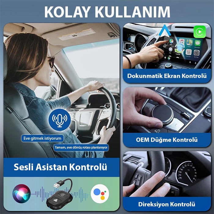 İPhone-Android Kablosuz Carplay Dongle 5Ghz Adaptör Çevirici USB+Type-C Adaptör