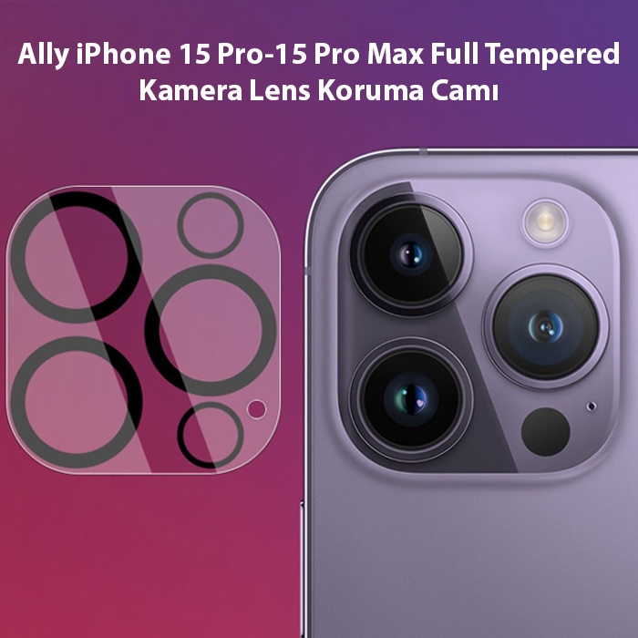 iPhone 15 Pro-15 Pro Max Full Tempered Kamera Lens Koruma Camı