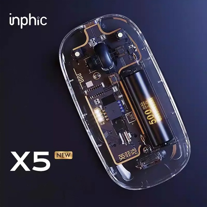 İNPHİC X5 Kablosuz Fare, Şarj Edilebilir Sessiz Kullanım 2.4G Transparan USB Mouse