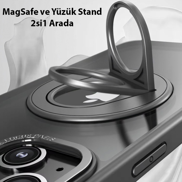 iPhone 15 İçin Magsafe Uyumlu Yüzük Standlı Manyetik Silikon Kılıf