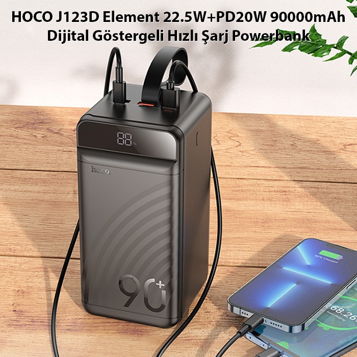 HOCO J123D Element 22.5W+PD20W 90000mAh Dijital Göstergeli Hızlı Şarj Powerbank