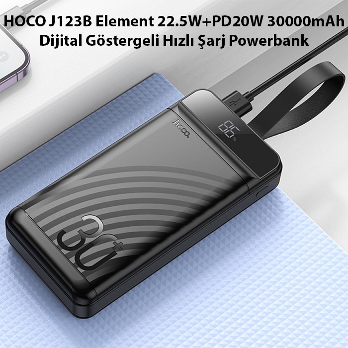 HOCO J123B Element 22.5W+PD20W 30000mAh Dijital Göstergeli Hızlı Şarj Powerbank
