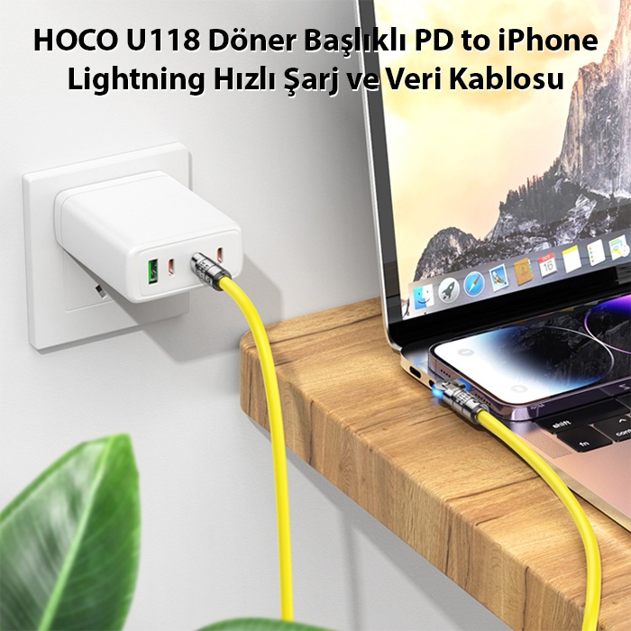 HOCO U118 Döner Başlıklı PD to iPhone Lightning Hızlı Şarj ve Veri Kablosu