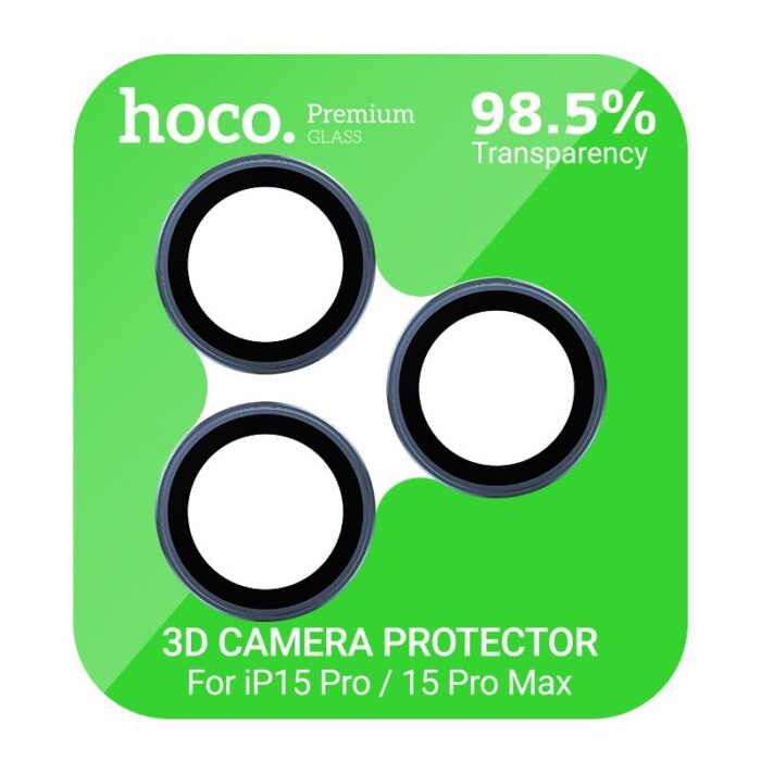 HOCO Crystal Clear iPhone 15 Pro-15 Pro Max HD 3D Metal Çerçeveli Kamera Koruyucu Lens