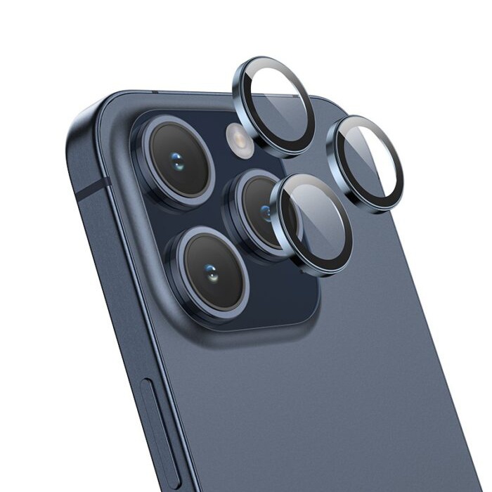 HOCO Crystal Clear iPhone 15 Pro-15 Pro Max HD 3D Metal Çerçeveli Kamera Koruyucu Lens