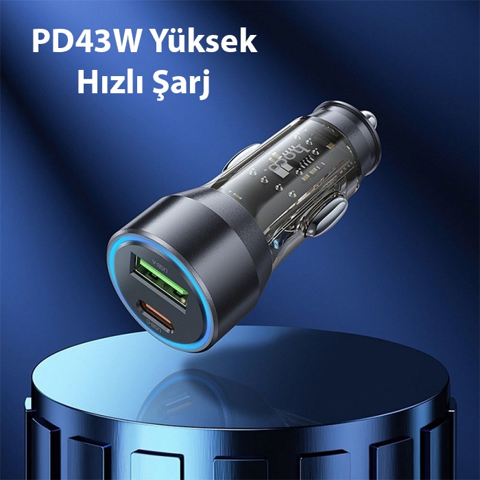 HOCO NZ12A Action PD43W USB + Type-C Hızlı Şarj Araç Çakmaklı Şarj Aleti