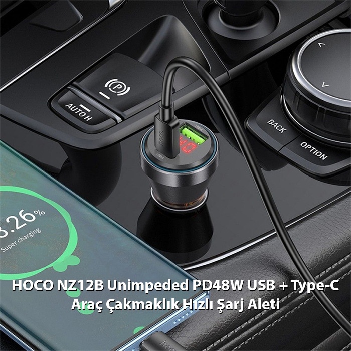 HOCO NZ12B Unimpeded PD48W USB + Type-C Araç Çakmaklık Hızlı Şarj Aleti
