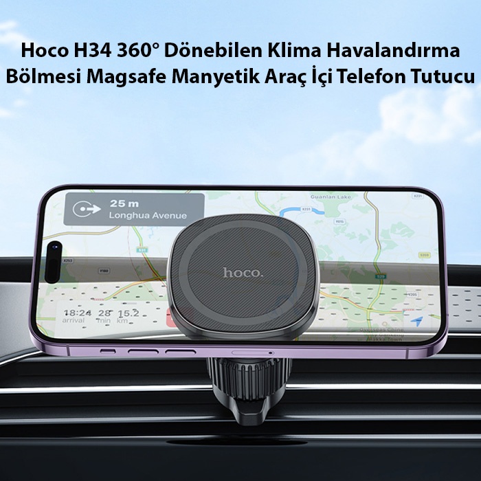 Hoco H34 360° Dönebilen Klima Havalandırma Bölmesi Magsafe Manyetik Araç İçi Telefon Tutucu