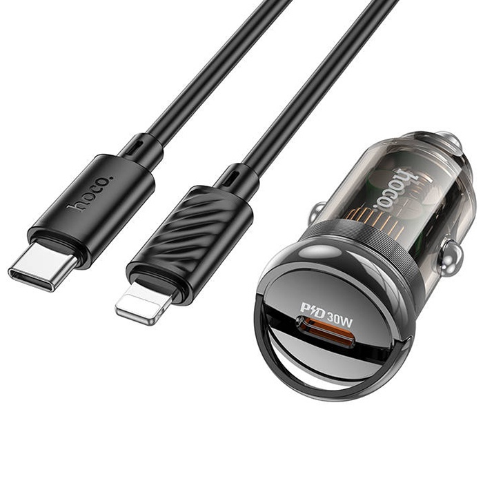 HOCO Z53 Sight Single PD30W Type-C Girişli Araç Çakmaklık Hızlı Şarj Aleti + Type-C to iPhone Lightning Kablo