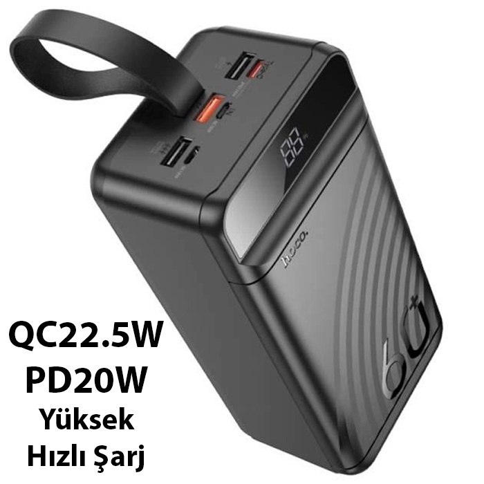 HOCO J123C Element 22.5W+PD20W 60000mAh Dijital Göstergeli Hızlı Şarj Powerbank