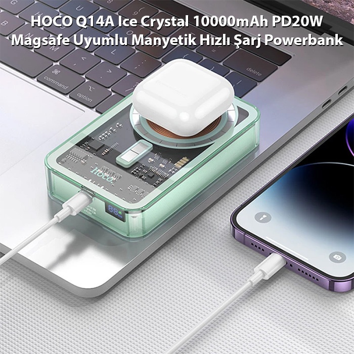 HOCO Q14A Ice Crystal 10000mAh PD20W Magsafe Uyumlu Manyetik Hızlı Şarj Powerbank