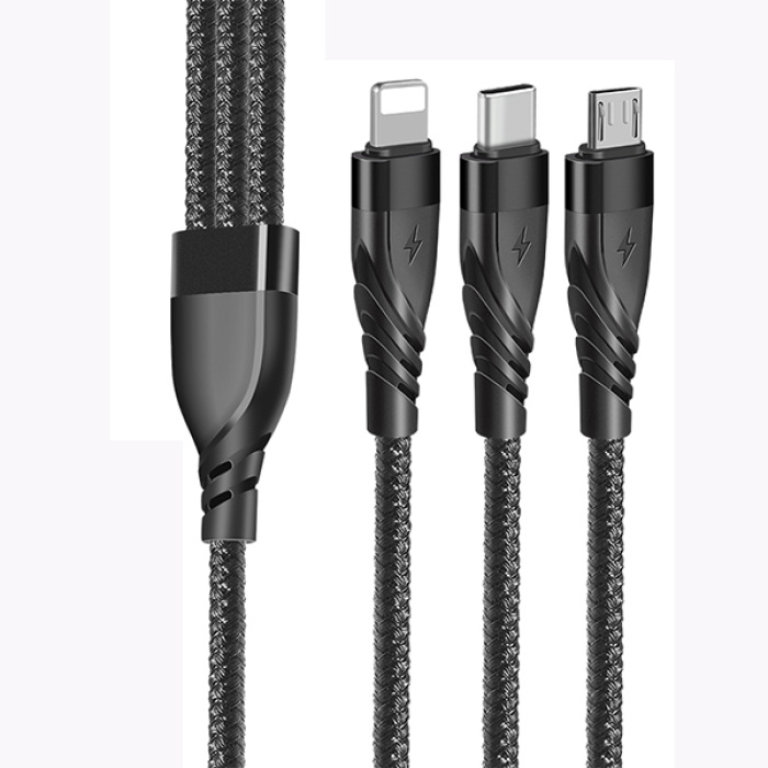 3in1 Type-C + USB To Lightning + Type-c + Micro Usb Şarj ve Data Kablosu