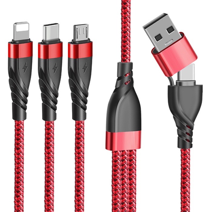 3in1 Type-C + USB To Lightning + Type-c + Micro Usb Şarj ve Data Kablosu