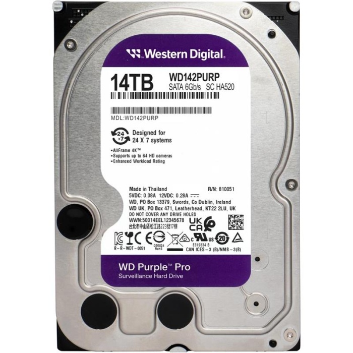 14 TB WD 3.5 PURPLE SATA3 7200RPM 512MB 7/24 GUVENLIK WD142PURP HARD DİSK