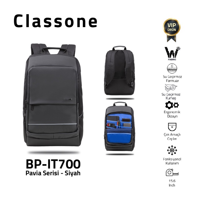 CLASSONE PAVİA WTXPRO 15.6 SU GEÇİRMEZ SIYAH NOTEBOOK SIRT ÇANTASI BP-IT700