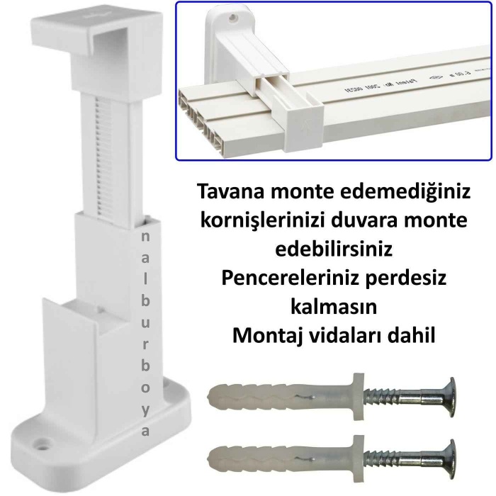 Korniş Perde Rayı Ayağı-Ayarlı-Montaj Vida Dübelleri Dahil-Camlarınız perdesiz kalmasın-Kolay montaj