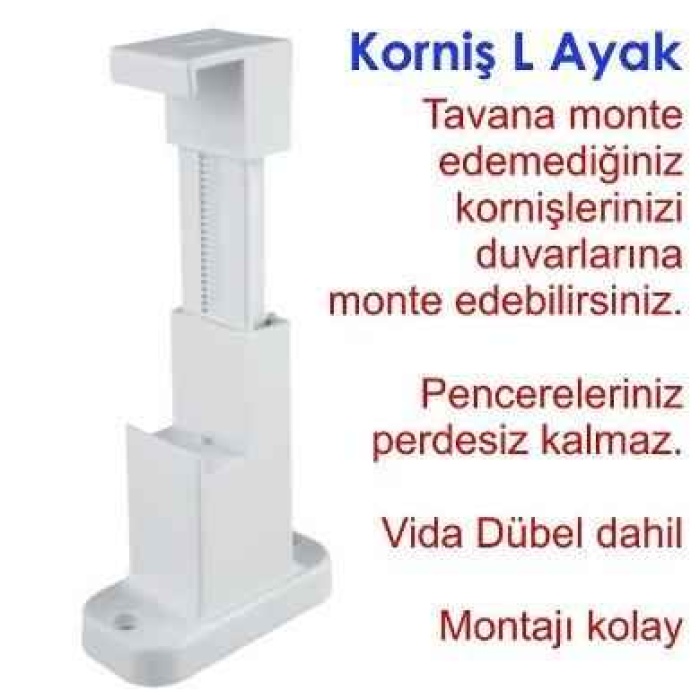 Korniş Perde Rayı Ayağı-Ayarlı-Montaj Vida Dübelleri Dahil-Camlarınız perdesiz kalmasın-Kolay montaj