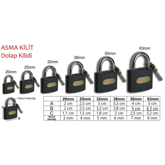 Dolap Kilidi Asma Kilit63mm-Dolabınızda-Bavulunuzda-Çantanızda-Takım Çantanızda Kullanabilirsiniz