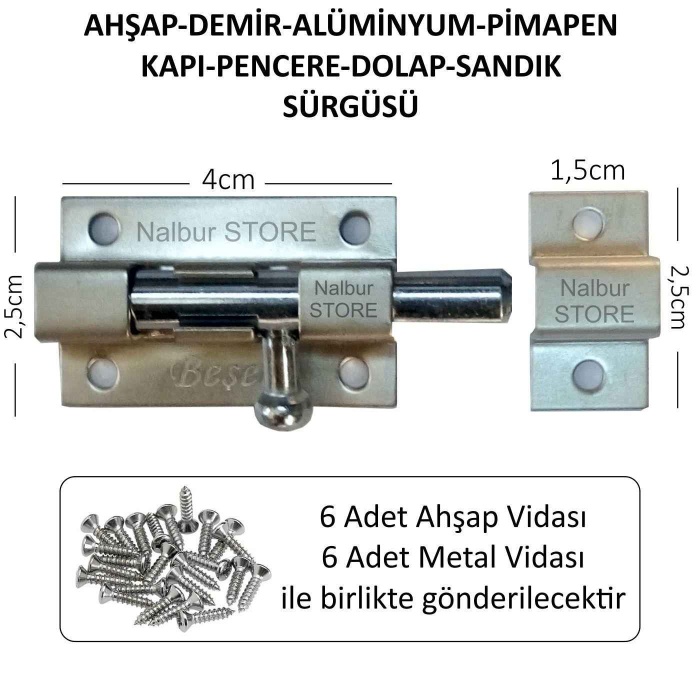 SÜRGÜ Ahşap-Demir-Alüminyum-Pimapen Uyumlu Sürgü-Montajı Kolay-Kararmaz-Vidaları Dahil