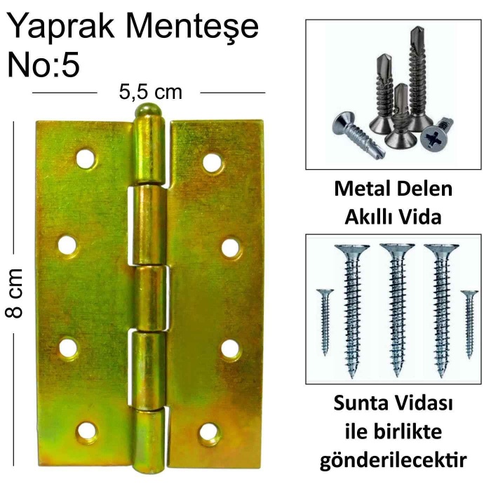 Yaprak Menteşe No:5-Dolabınızda-Kapınızda-Kümes Yapımında Kullanın-Metal ve Ahşap Vidaları Dahil