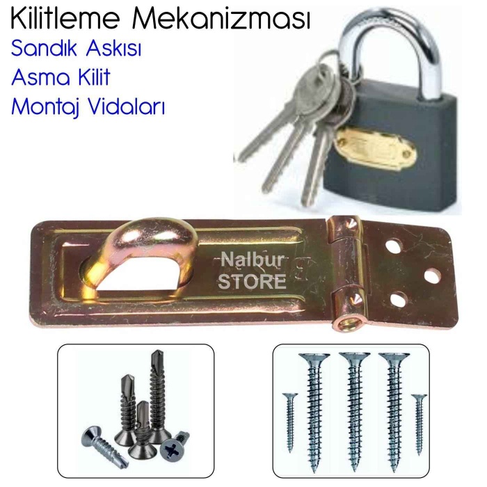 Kilitleme Mekanizması Sandık Askısı+Asma Kilit+Montaj Vidaları-Montajı Kolay-Sağlam-Güvenli