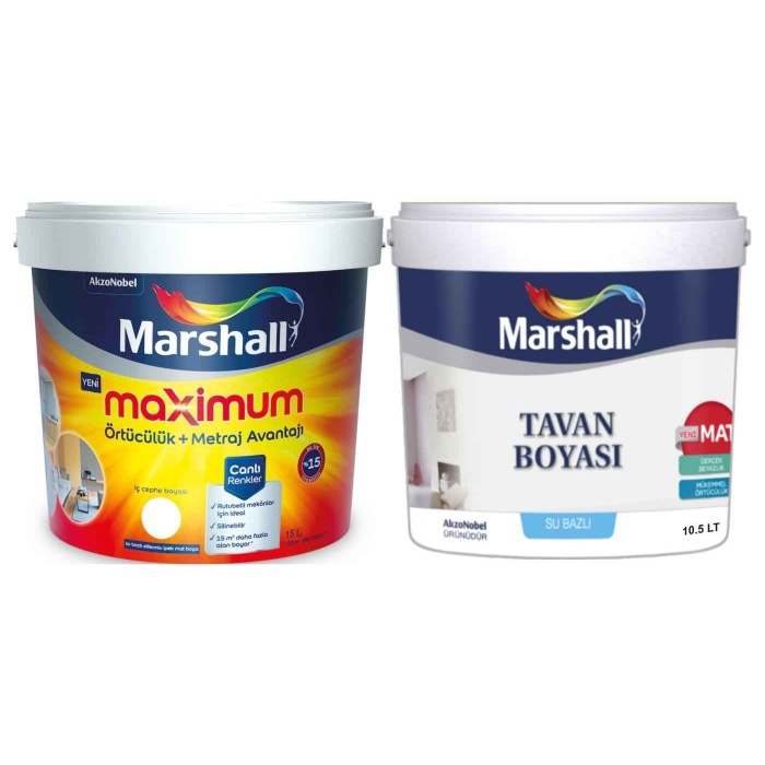 MARSHALL MAXIMUM 15LT=20KG-Tavan Boyası 10.5LT=17.5KG Rutubetli Alanlar için İdeal-Fazla Alan Boyar