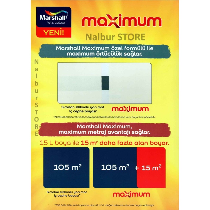 MARSHALL MAXIMUM 15LT=20KG-Tavan Boyası 10.5LT=17.5KG Rutubetli Alanlar için İdeal-Fazla Alan Boyar