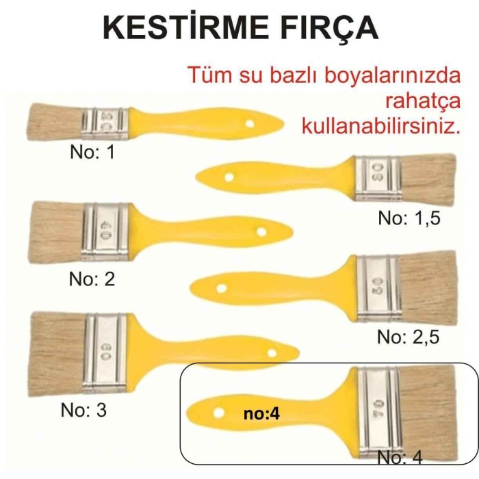 Kestirme Fırça No=4-1. Kalite-Su Bazlı Ürünlerinizde Kullanabilirsiniz-Tüy Dökmez-Damlatmaz-Kaliteli