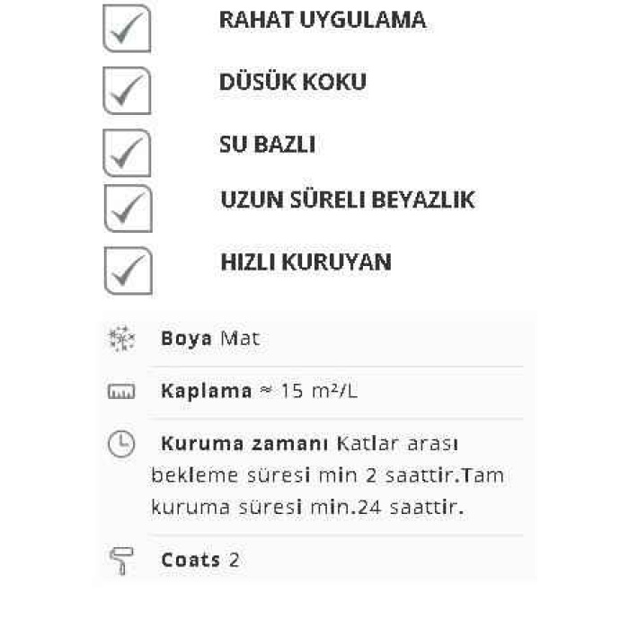 MARSHALL TAVAN BOYASI 2.1LT=3,5 KG-Mükemmel Beyazlık-Ekstra Örtücülük-Nefes Alabilme-Kolay Uygulama