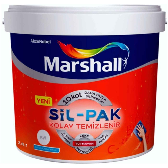 MARSHALL SİL-PAK 2.5LT=3.5KG-10 Kat Daha Fazla Silinebilir-Leke Tutmayan Teknoloji-Yüksek Örtücülük