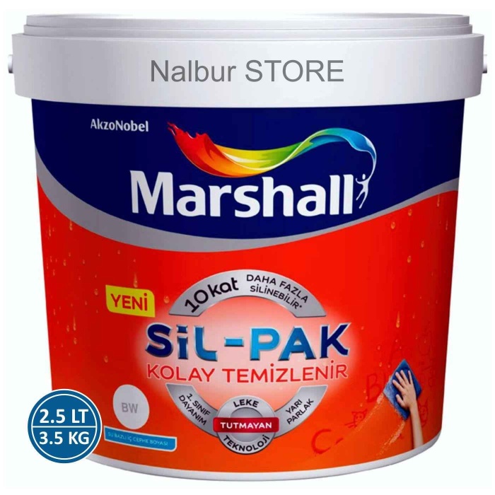 MARSHALL SİL-PAK 2.5LT=3.5KG-10 Kat Daha Fazla Silinebilir-Leke Tutmayan Teknoloji-Yüksek Örtücülük