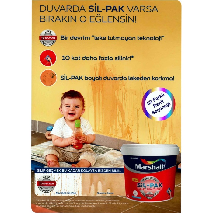 MARSHALL SİL-PAK 2.5LT=3.5KG-10 Kat Daha Fazla Silinebilir-Leke Tutmayan Teknoloji+9 Parça Boyacı Seti