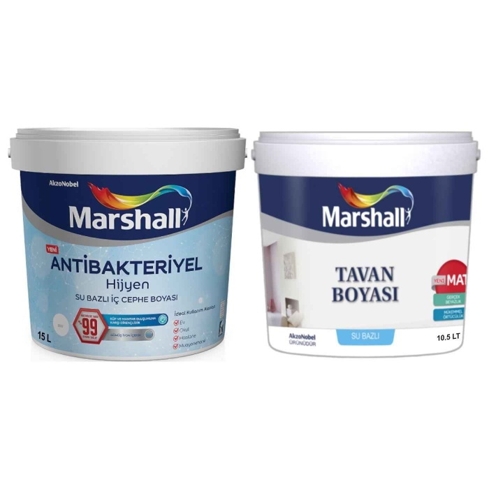 MARSHALL ANTİBAKTERİYEL HİJYEN İç Cephe Boyası 15LT=20KG+Marshall Tavan Boyası 10.5LT=17.5KG