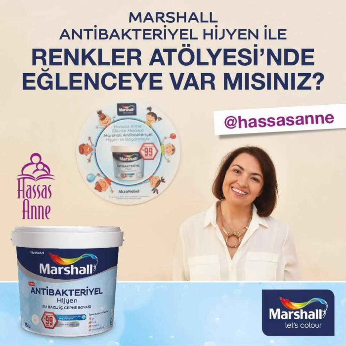 MARSHALL ANTİBAKTERİYEL HİJYEN Silinebilir İç Cephe Boyası 7.5LT=10KG-Küf ve Mantara Karşı Dirençli