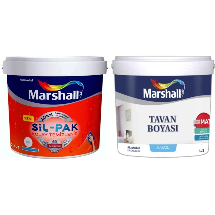 MARSHALL SİL-PAK 7.5LT=10KG-10 Kat Daha Fazla Silinebilir-Leke Tutmaz+Tavan Boyası 6LT=10KG