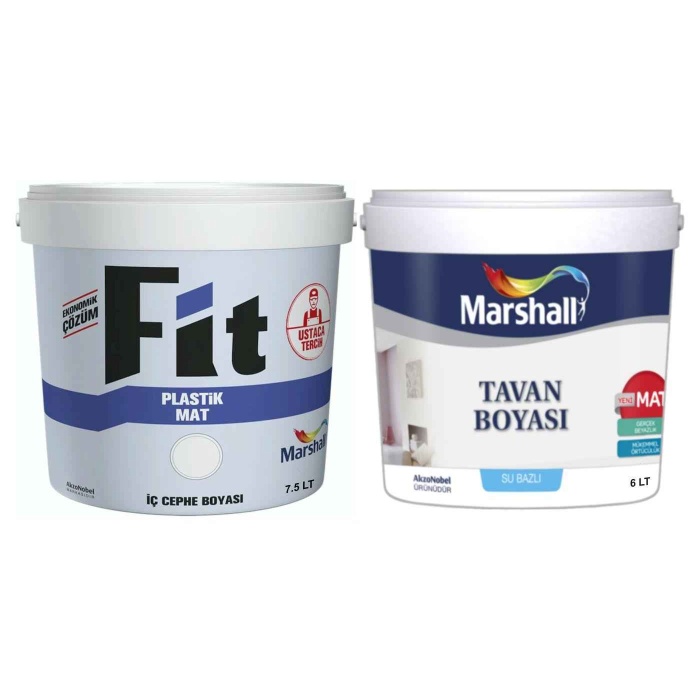 MARSHALL Fit Plastik Su Bazlı İç Cephe Duvar Boyası 7.5LT=10KG+MARSHALL Tavan Boyası 6LT=10KG