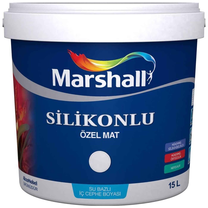 Marshall Özel Mat Duvar Boyası 15LT=20KG+Tam Silinebilir-Parlak-Hızlı Kuruma-Uzun Ömürlü-Ultra Yapışma