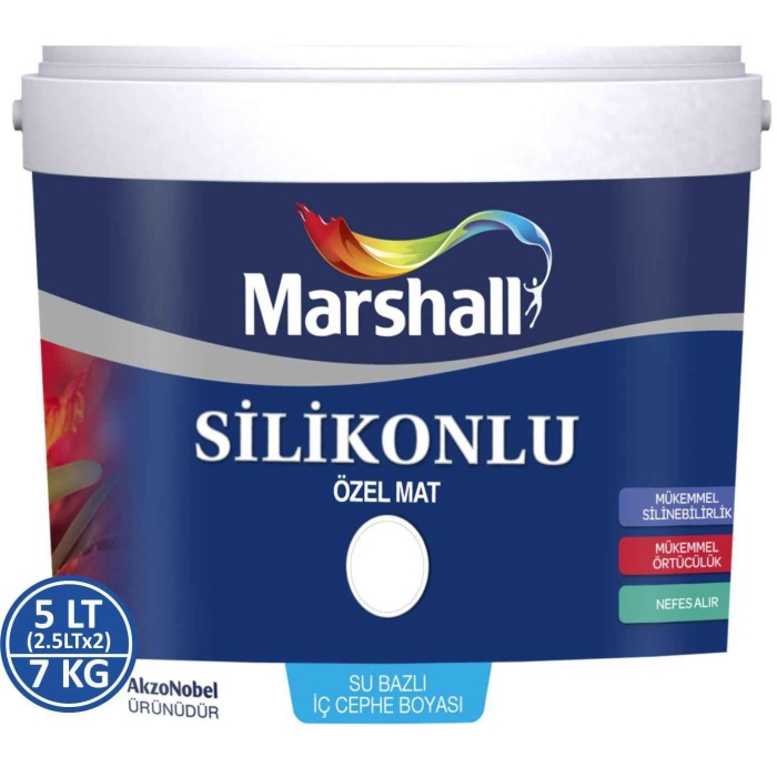 Marshall Özel Mat Duvar Boyası 5LT=7KG-Silikonlu-Tam Silinebilir-Parlak-Hızlı Kurur-Uzun Ömürlü