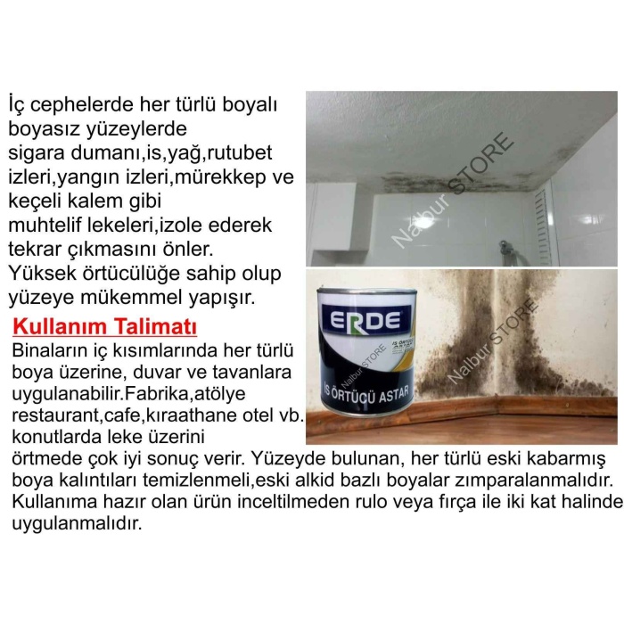 ERDE is Örtücü 0.5LT=1KG-Tüm rutubet-is-yağ lekelerini kapatır-Üzeri boyanabilir-Kullanıma hazırdır