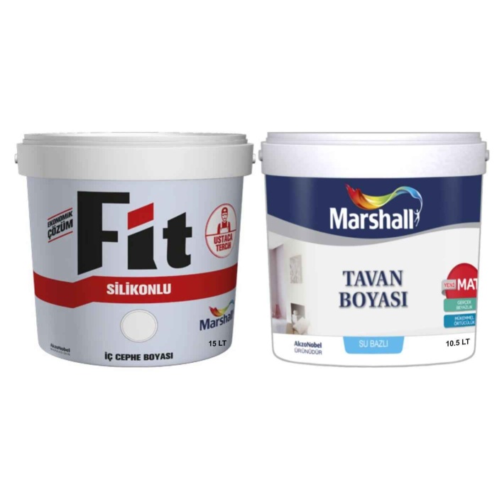 MARSHALL Fit Silikonlu İç Cephe Boyası 15LT=20KG+Marshall Tavan Boyası 10.5LT=17.5KG ~3+1 Daire İçin