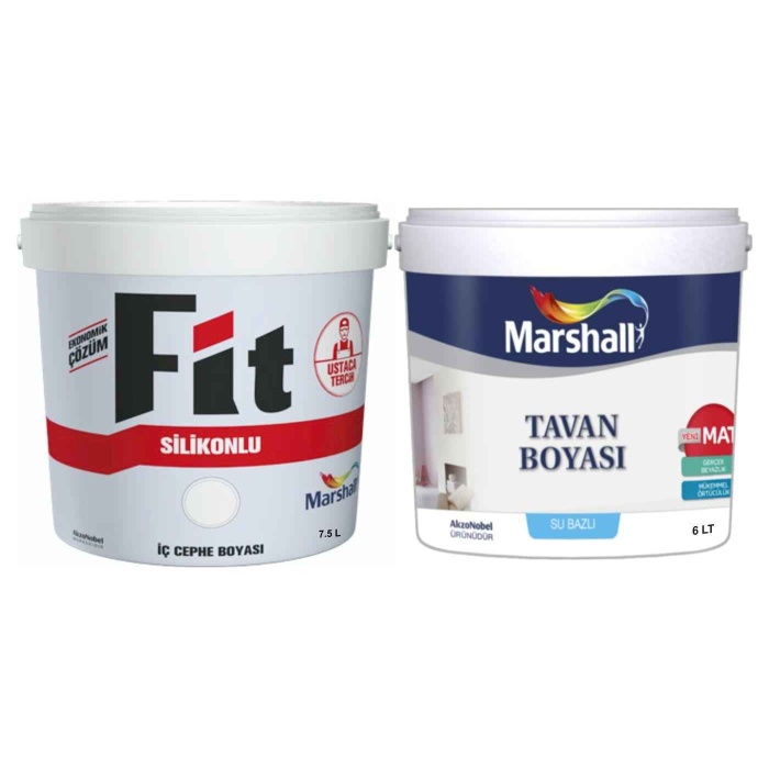 MARSHALL Fit Silikonlu İç Cephe Boyası 7.5LT=10KG+Marshall Tavan Boyası 6LT=10KG ~2+1 Daire İçin