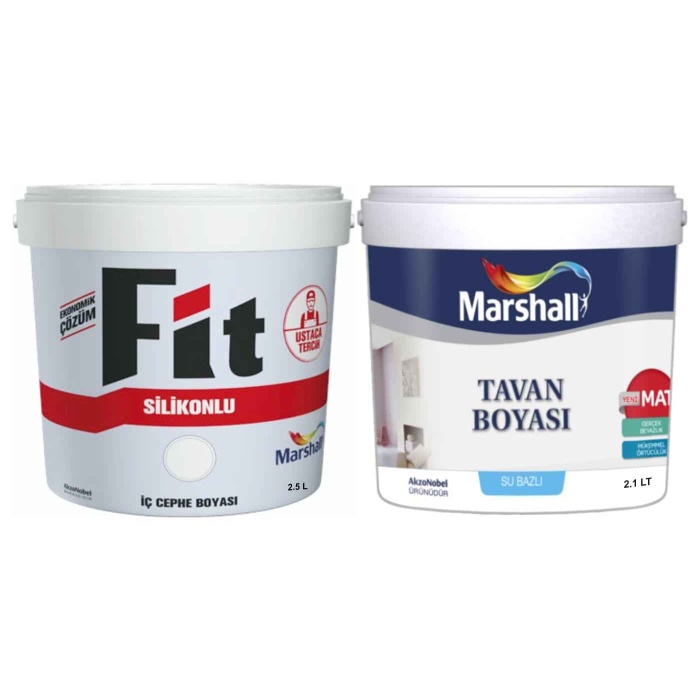 MARSHALL Fit Silikonlu İç Cephe Boyası 2.5LT=3.5KG+Marshall Tavan Boyası 2.1LT=3.5KG ~Bir Oda İçin