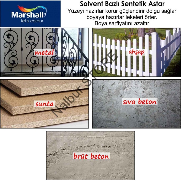 MARSHALL AHŞAP ASTAR BEYAZ 0,75 LT-Ahşab-Demir-Beton Yüzeyler İçin-Rulo+Fırça+Tiner+Eldiven+Zımpara